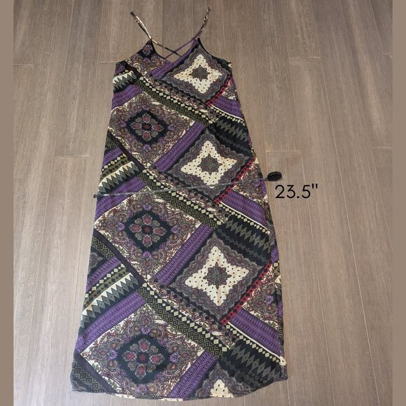 Jacaranda, Strappy Maxi Dress, Black/Purple/Red Paisley Bandana Print, Sz L - Picture 9 of 10